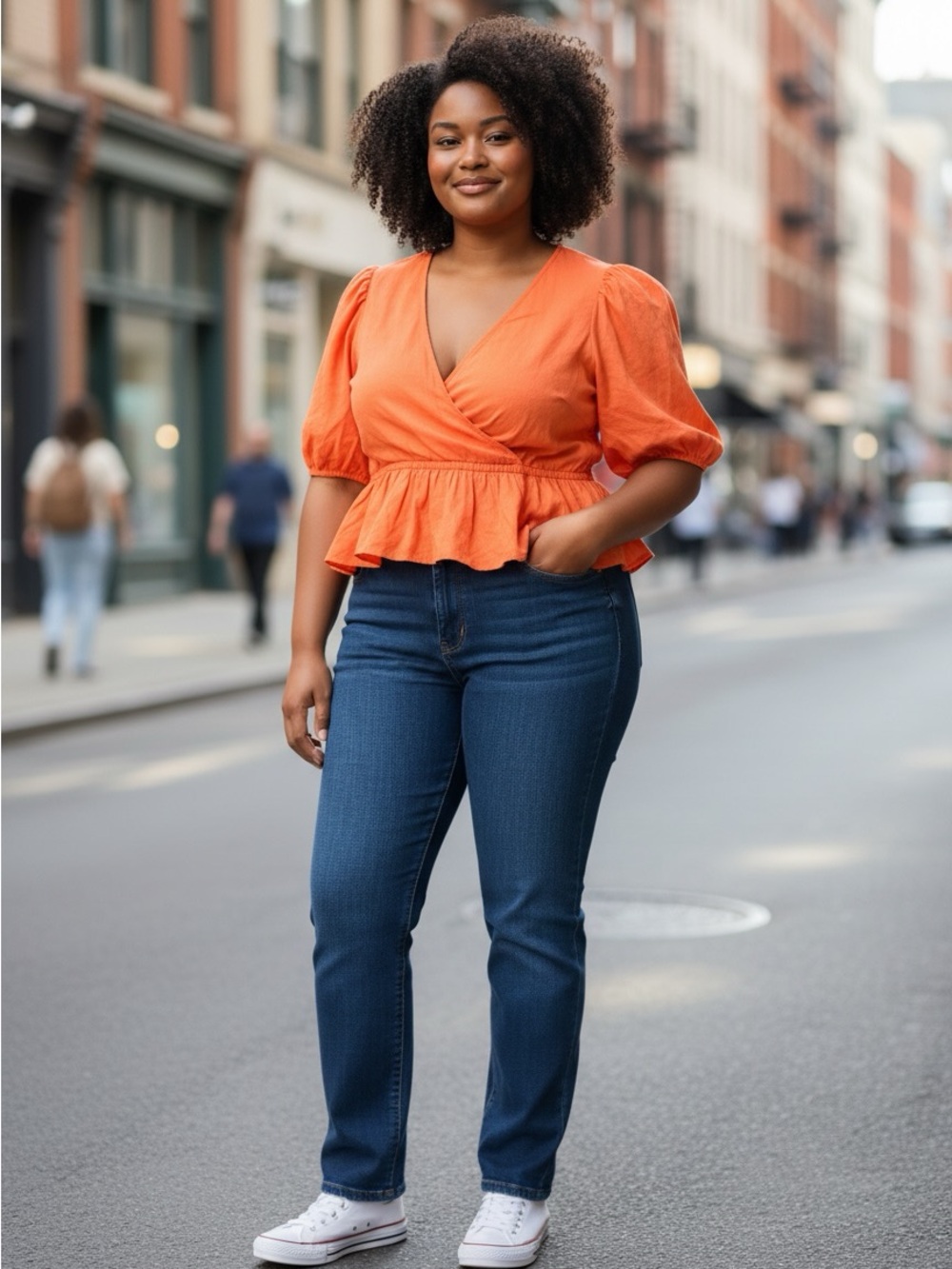 Abound Orange Wrap Peplum Crop Top